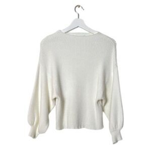 Line + Dot Womens Ribbed Knit Cream Sweater XS